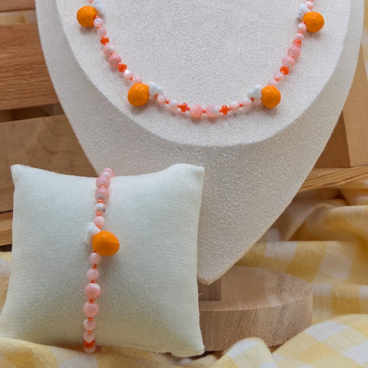 Orange Blossom Glass Beaded Necklace