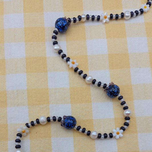Blueberry Parfait Freshwater Pearl and Glass Beaded Necklace