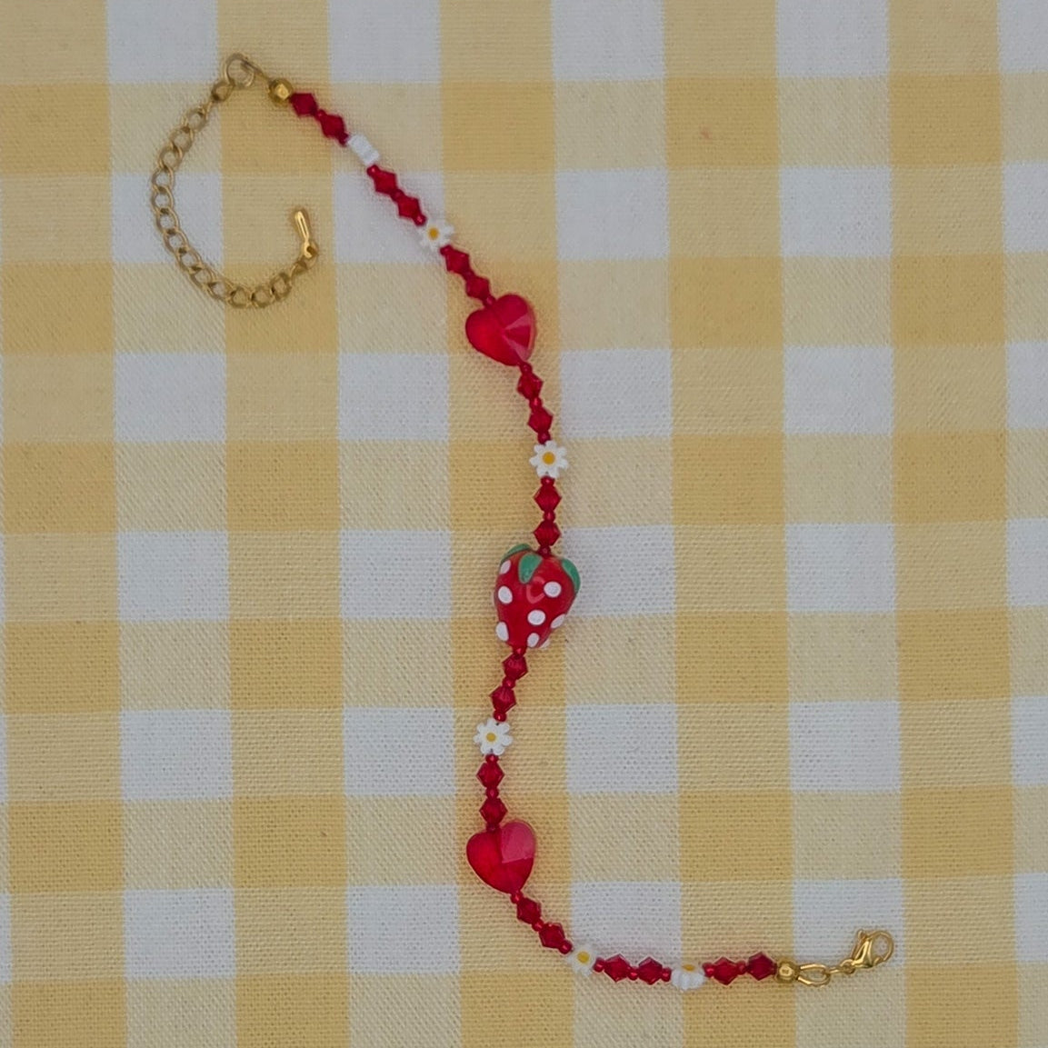 Strawberry Sweetheart Glass Beaded Bracelet