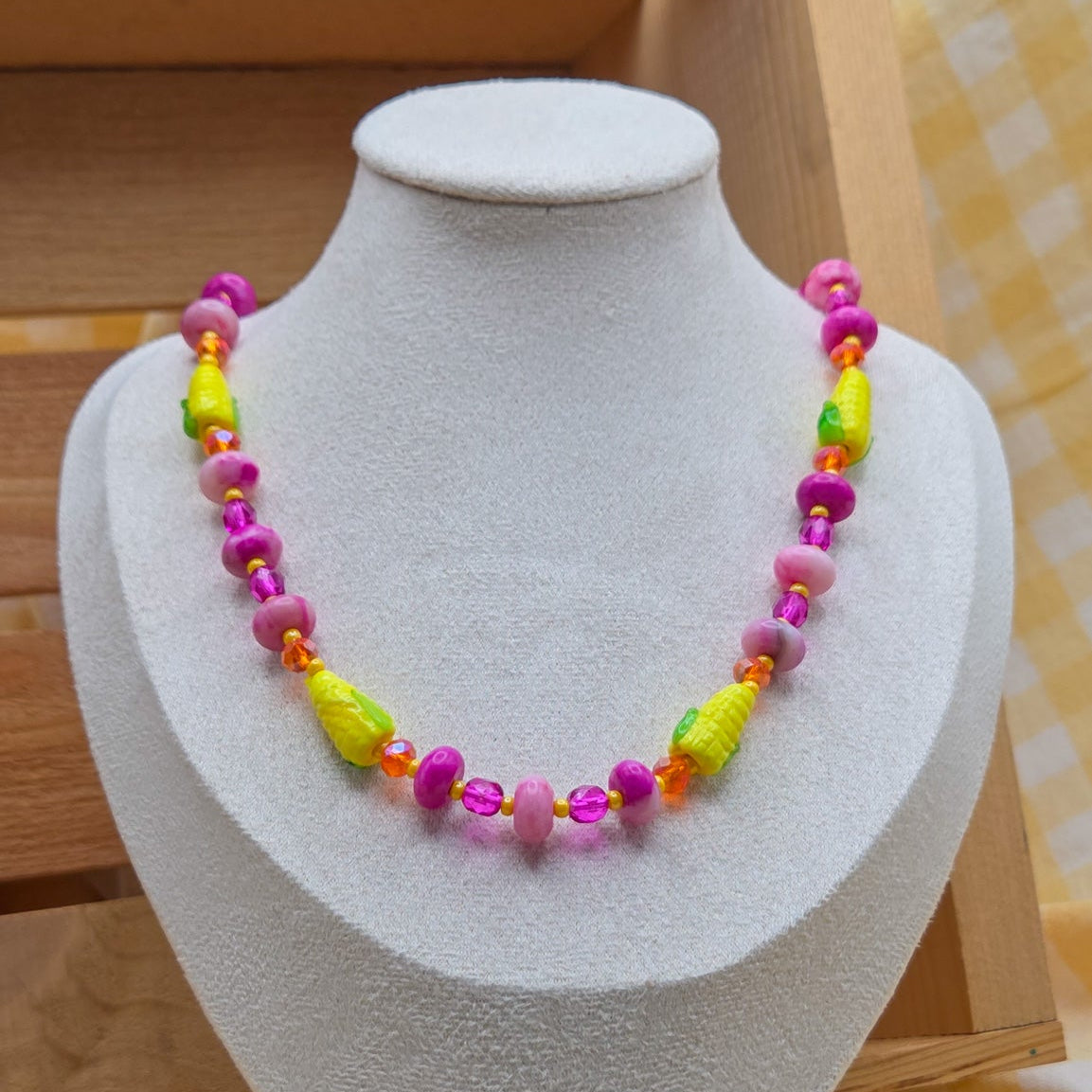 Sweet Corn Glass Beaded Necklace + Bracelet Set