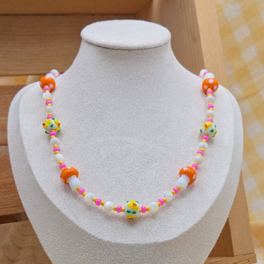 Merry Mushroom Glass Beaded Necklace