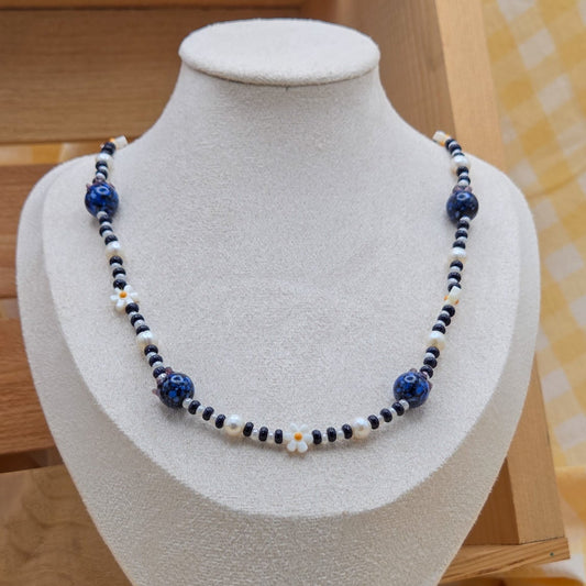 Blueberry Parfait Freshwater Pearl and Glass Beaded Necklace