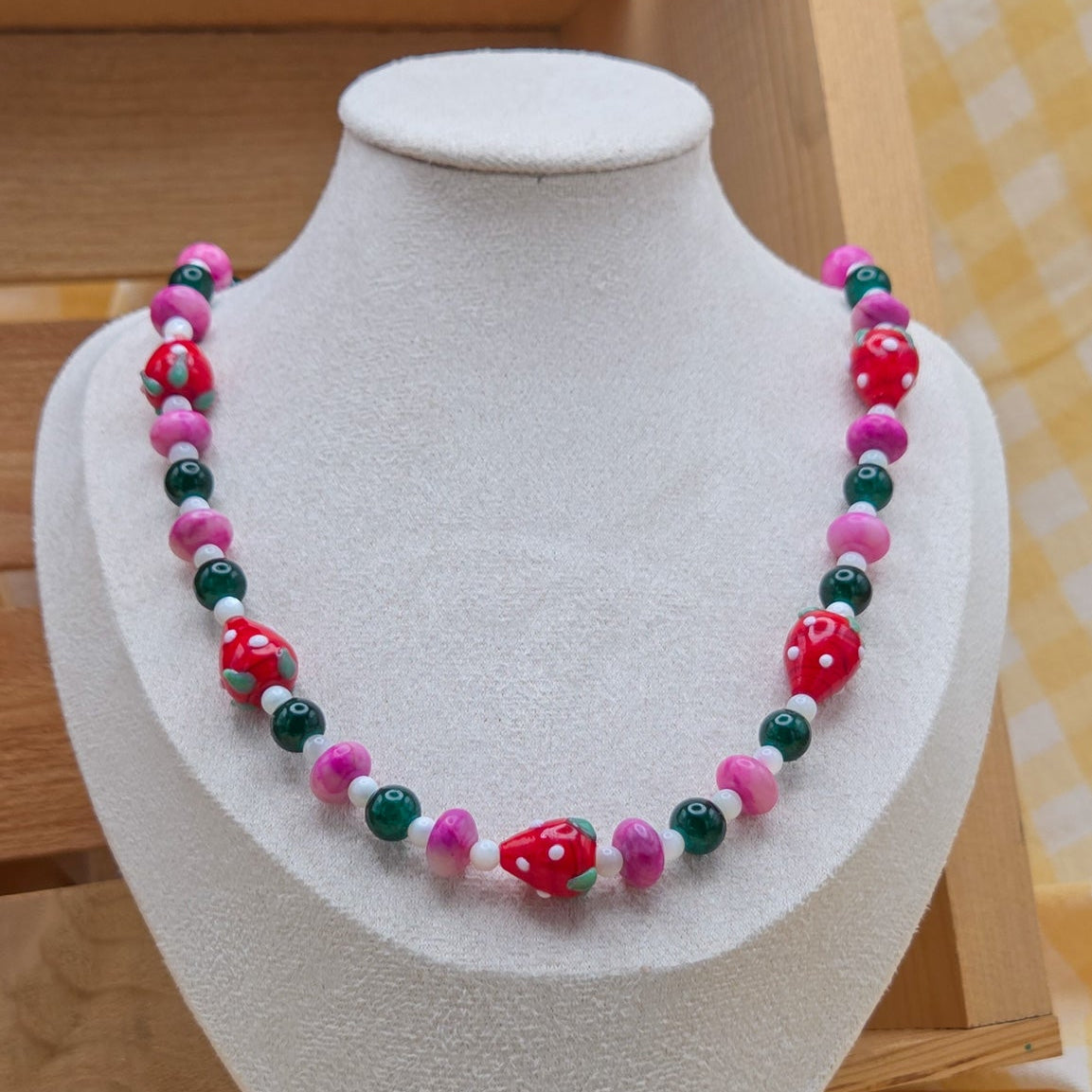Strawberry Crush Glass Beaded Necklace