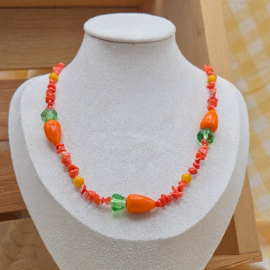 Carrot Patch Coral and Glass Beaded Necklace