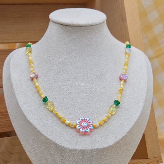 Pineapple Blossom Glass Beaded Necklace