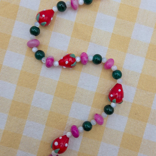 Strawberry Crush Glass Beaded Necklace