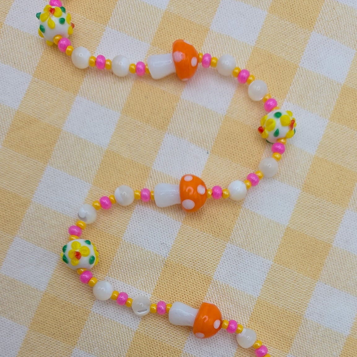 Merry Mushroom Glass Beaded Necklace