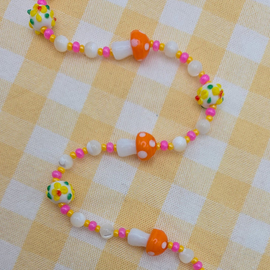 Merry Mushroom Glass Beaded Necklace