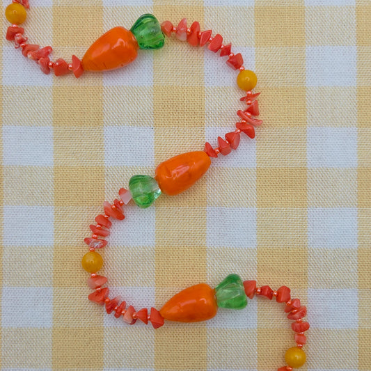 Carrot Patch Coral and Glass Beaded Necklace