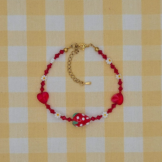Strawberry Sweetheart Glass Beaded Bracelet