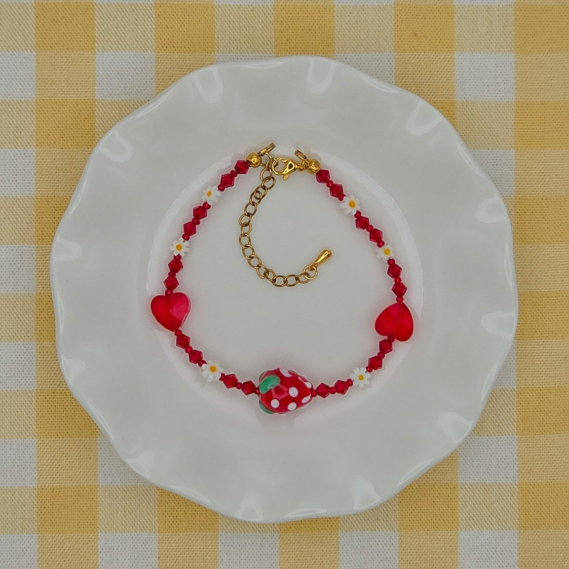 Strawberry Sweetheart Glass Beaded Bracelet