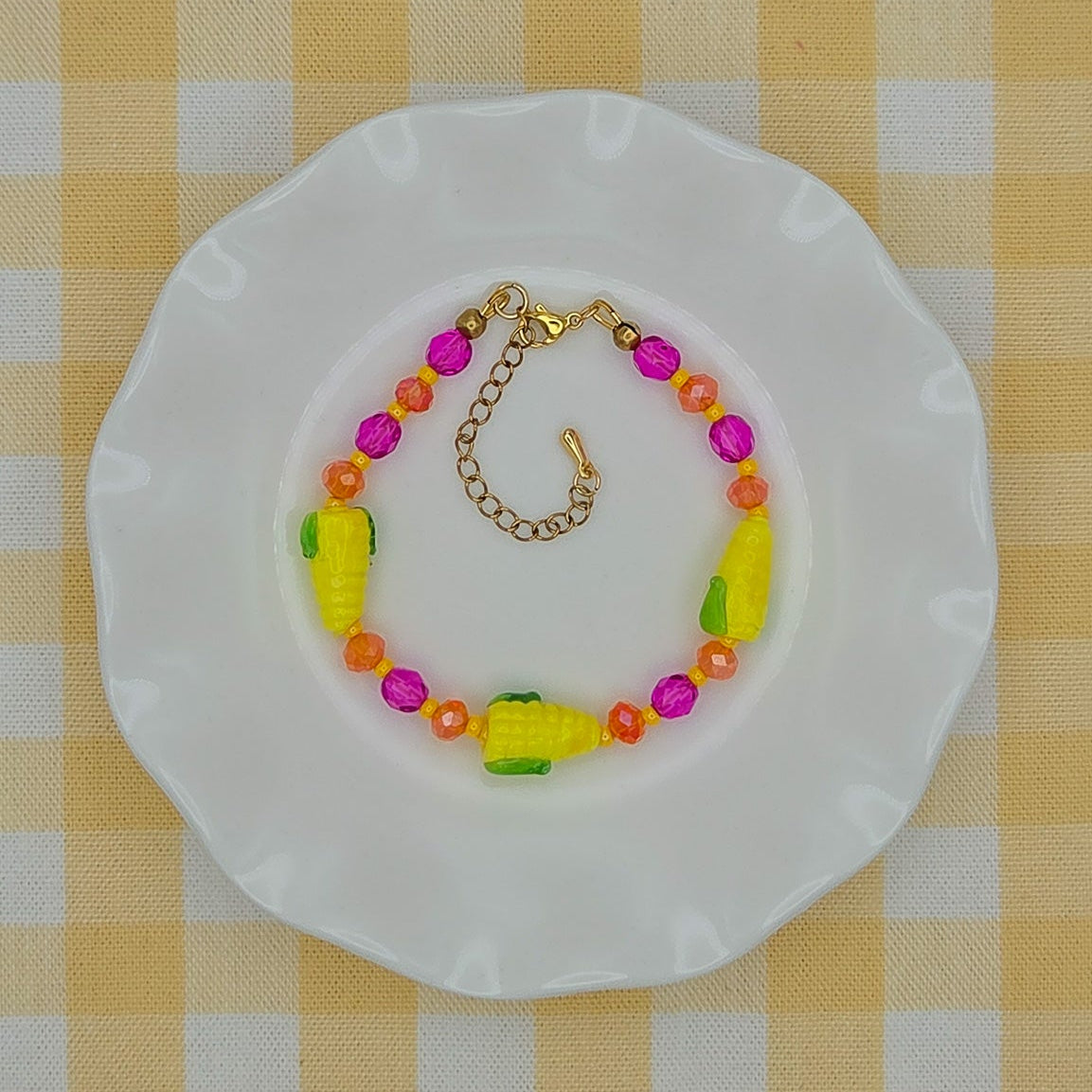 Sweet Corn Glass Beaded Necklace + Bracelet Set