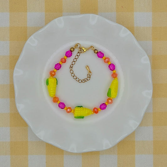 Sweet Corn Glass Beaded Necklace + Bracelet Set